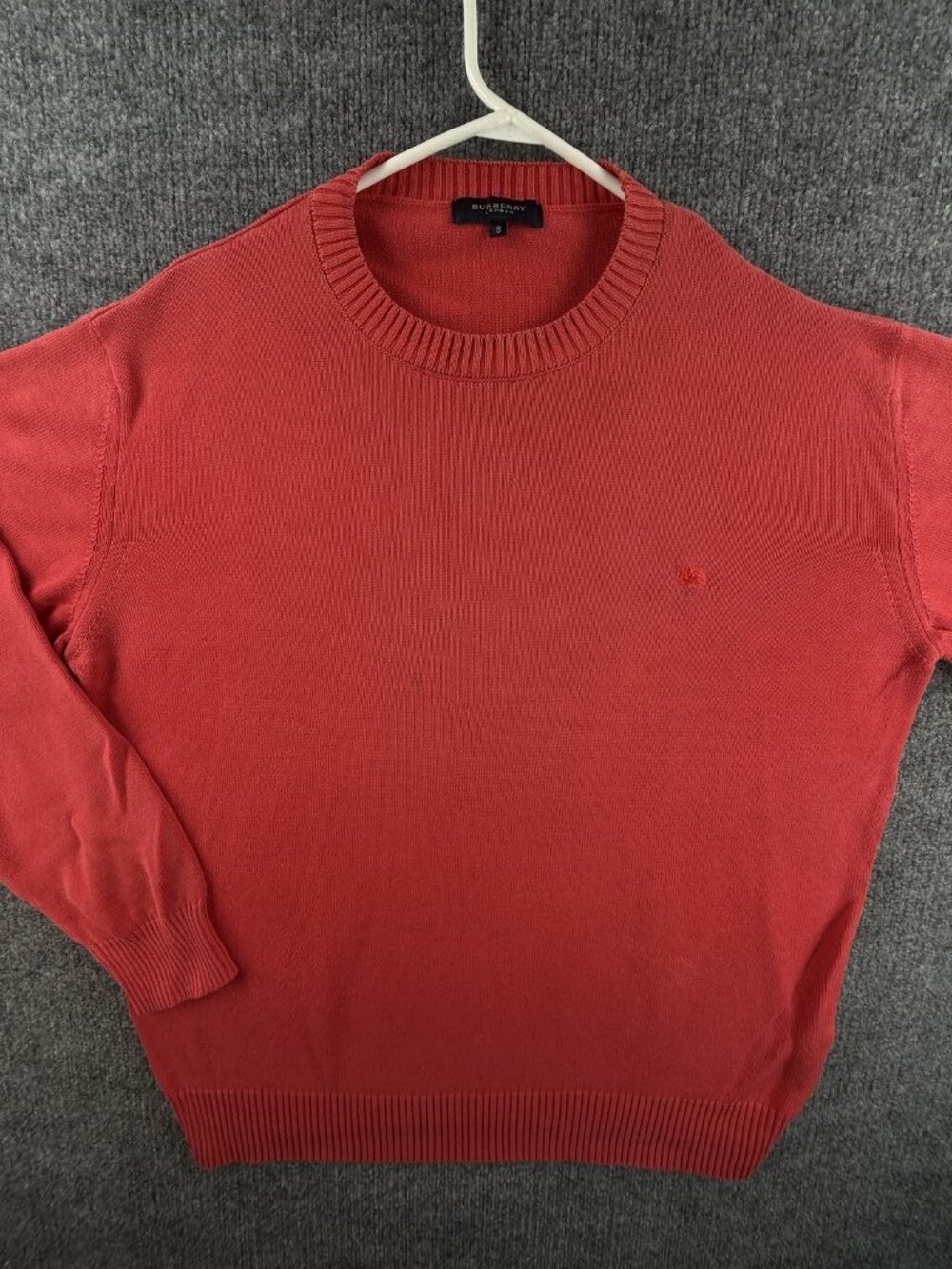 Burberry London Crew Neck Logo Pullover 8 Red Knit Solid Long Sleeve Mens Adult